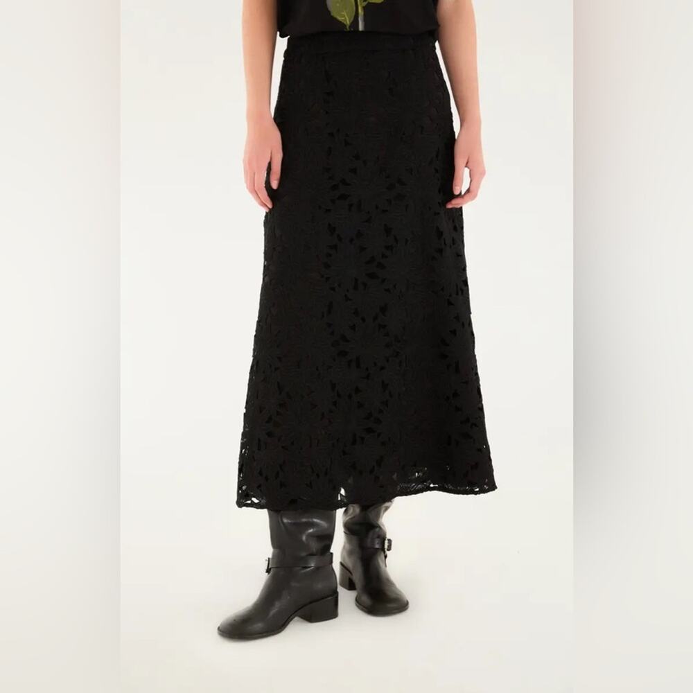 Farm Rio Black Flowered Lace Midi Skirt XL - Picture 4 of 8